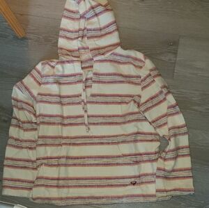 Roxy Striped Hooded Pullover Sweatshirt in Cream, Red & Purple